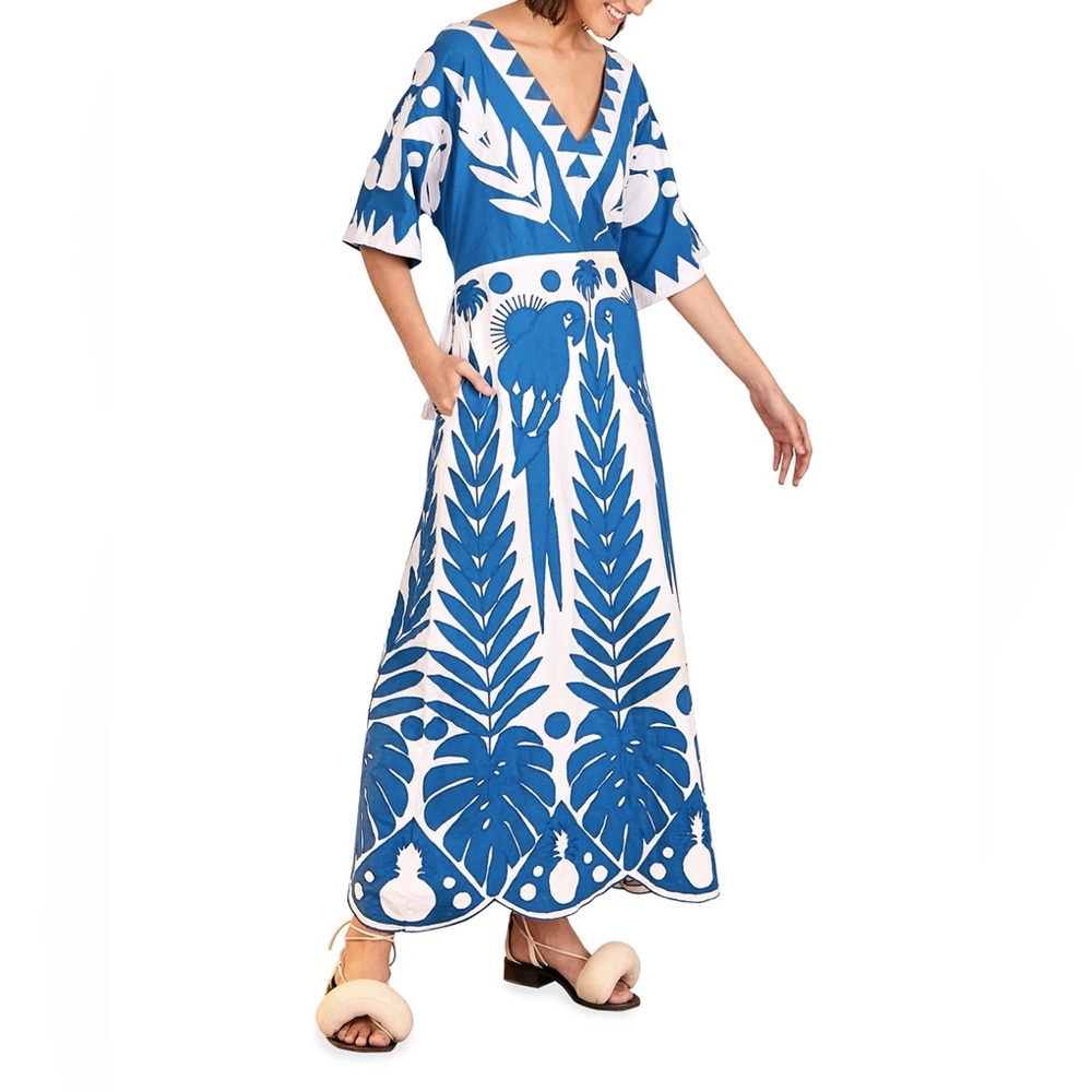 COPY - FARM Rio Blue Patchwork Embroidered Maxi Dress